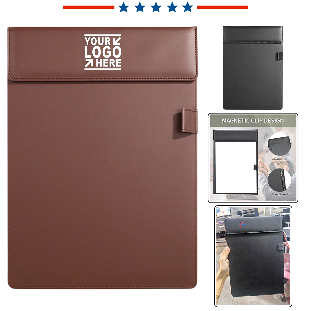 A4 Letter Size PU Leather Clipboard with Pen Loop & Magnetic Clip