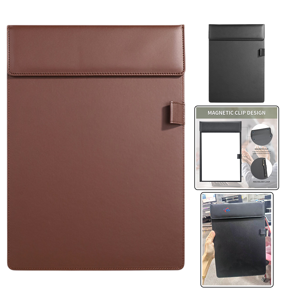 A4 Letter Size PU Leather Clipboard with Pen Loop & Magnetic Clip - Image 2