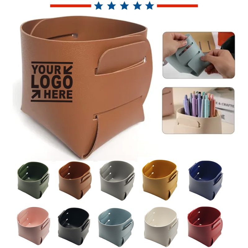Collapsible PU Leather Desktop Storage Basket