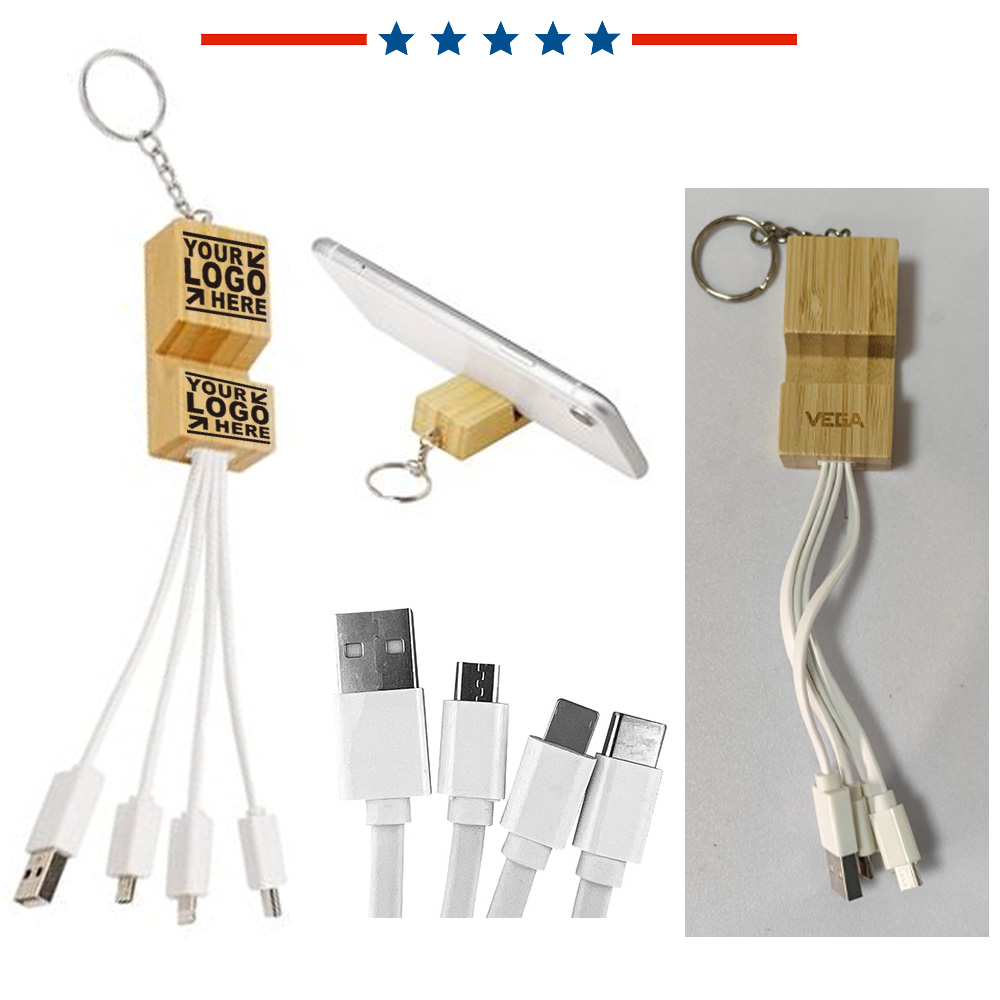 Bamboo 4 In 1 Charge Cable Keyring