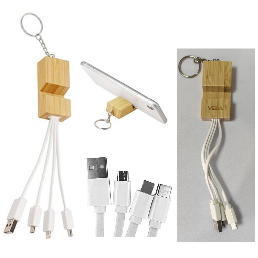 Bamboo 4 In 1 Charge Cable Keyring - Image 2